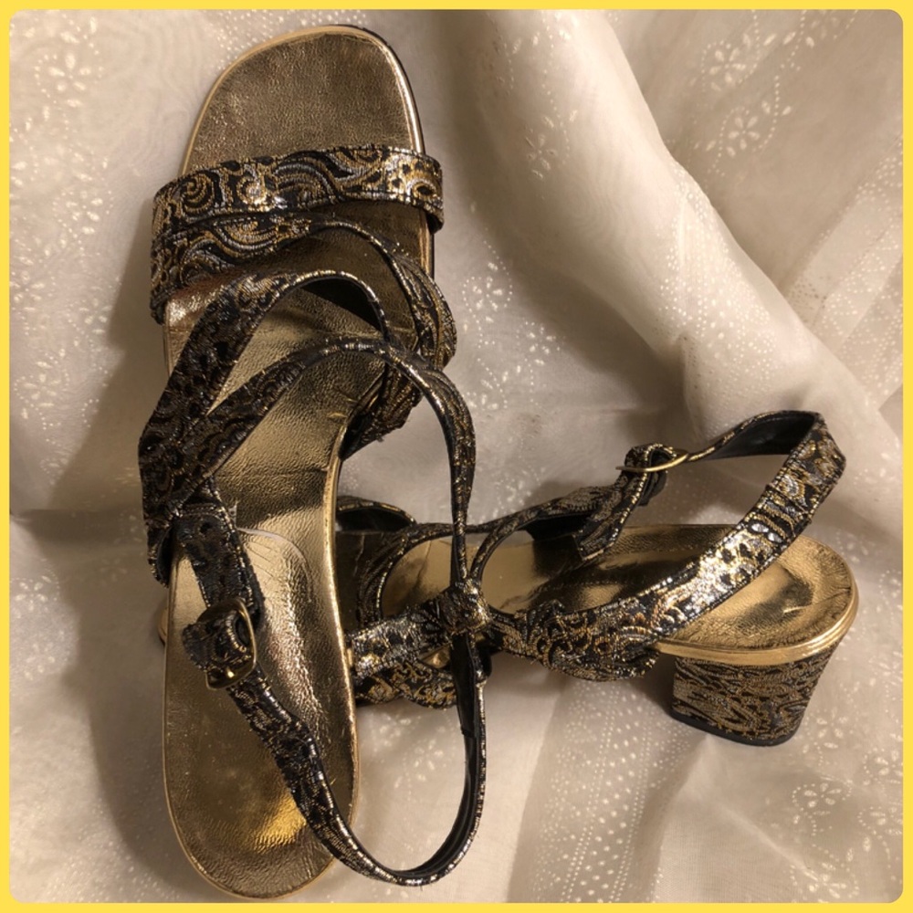 Gold and Black Metallic Sandals